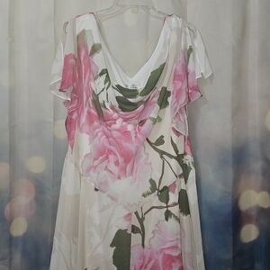 NWT-  One Shoulder Floral Dress With Petticoat Lining. Signature Robbie Bee Off